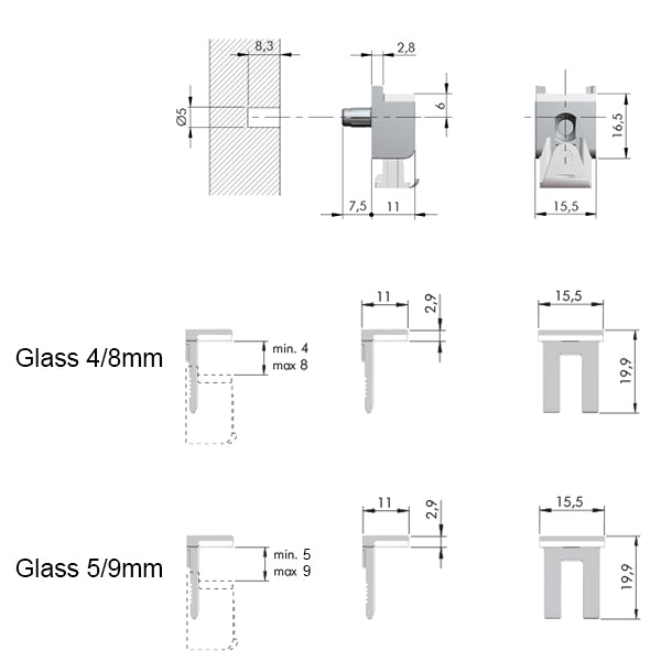Italiana KUBIC Glass Shelf Support - Penyangga Rak Kaca Kunci Aman custom image